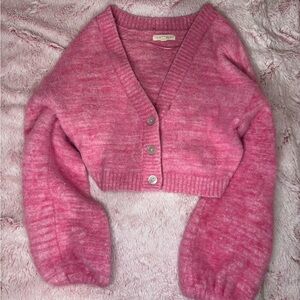 Pink Cropped Cardigan Sweater